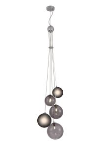 Marlborough Pendant, 5 x G9, Polished Chrome/Smoked Glass