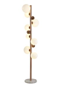 Marlborough Floor Lamp, 8 x G9, Antique Copper/Opal & Copper Glass With White Marble Base