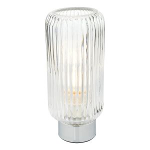 Burgate 1 Light E14 Polished Chrome 3 Stage Touch Table Lamp With Ribbed Glass Shade