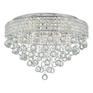 Matrix 9 Light G9 Polished Chrome Flush Circular Ceiling Fitting With Faceted Crystal Droppers