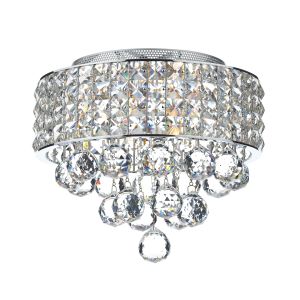 Matrix 3 Light G9 Polished Chrome Flush Circular Ceiling Fitting With Faceted Crystal Droppers