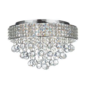Matrix 5 Light G9 Polished Chrome Flush Circular Ceiling Fitting With Faceted Crystal Droppers
