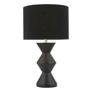 Max 1 Light E27 Black Ceramic Table Lamp With Inline Switch C/W Black Cotton 25cm Drum Shade