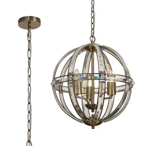 Meteor Medium Round Pendant, 3 Light E27, Antique Brass