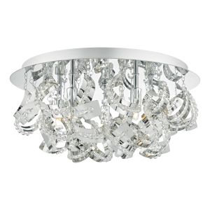 Mezen 5 Light G9 Polished Chrome Flush Fitting With Ribbons Embedded With Strips Of Clear Faceted Crystal Beads