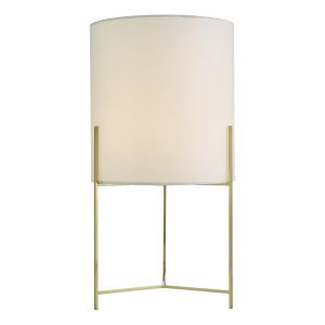 Michaela 1 Light E14 Satin Gold Table Lamp In A Simple Cylindrical Form With Inline Switch C/W White Cotton Shade