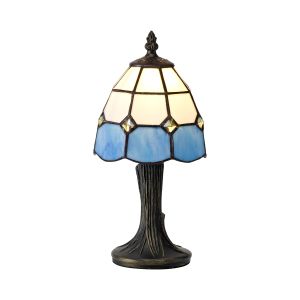 Mila Tiffany Table Lamp, 1 x E14, White/Blue/Clear Crystal Shade