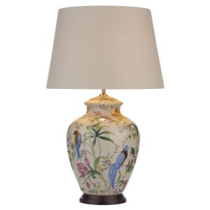 Mimosa 1 Light E27 White With Brontel  And Bird Print Table Lamp With Inline Switch (Base Only)