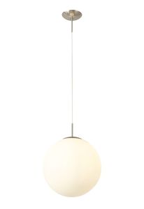 Miranda 40cm Ball Pendant 1 Light E27 Satin Nickel Suspension With Frosted White Glass Globe