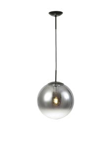 Miranda 30cm Ball Pendant 1 Light E27 Black Suspension With Matt Black/Smoke Fade Glass Globe