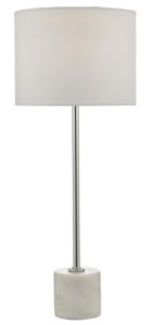 Misu 1 Light E14 Polished Chrome Stem & Polished Marble Sone Base Table Lamp With Inline Switch C/W White Linen Shade