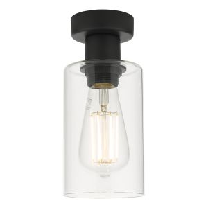Miu 1 Light E27 Matt Black Flush Ceiling Light With Clear Glass Shade