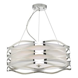 Mizella 3 Light E27 Polished Stainless Steel Adjustable Pendant With Fabric Inner & Glass Diffuser