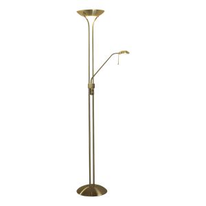 Montana 2 Light Antique Brass Mother & Child Floor Lamp With Dimmable Uplighter & Dimmable, Adjustable Reading Lamp