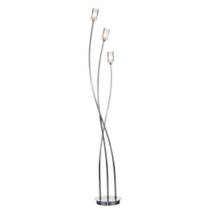 Morgan 3 Light G9 Satin Chrome Floor Lamp With Inline Foot Switch With Clear Glass Shades With Frosted Inner Detail