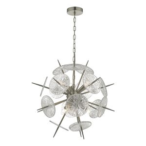 Dar NAB0646 Nabila 6 Light Pendant Satin Nickel/Glass Finish 