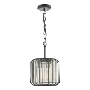 Naeva 1 Light E27 Satin Black Adjustable Pendant With A Satin Black Cage Surrounding Stunning Faceted Crystals
