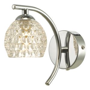 Nakita 1 Light G9 Polished Chrome Wall Light With Pull Cord Switch C/W Clear Dimpled Open Style Glass Shade