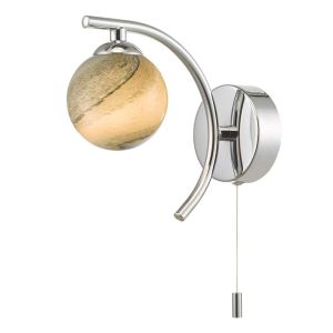 Nakita 1 Light G9 Polished Chrome Wall Light With Pull Cord Switch C/W Planet Style Glass Shade