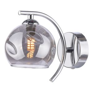 Nakita 1 Light G9 Polished Chrome Wall Light With Pull Cord Switch C/W Smoked Dimpled Glass Shade