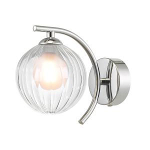 Nakita 1 Light G9 Polished Chrome Wall Light With Pull Cord Switch C/W 12cm Opal & Clear Ribbed Glass Shade.