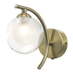Nakita 1 Light G9 Antique Brass Wall Light With Pull Cord Switch C/W Clear & Opal Glass Shade