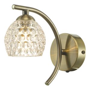 Nakita 1 Light G9 Antique Brass Wall Light With Pull Cord Switch C/W Clear Dimpled Open Style Glass Shade