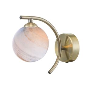 Nakita 1 Light G9 Antique Brass Wall Light With Pull Cord Switch C/W Large Planet Style Glass Shade