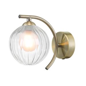 Nakita 1 Light G9 Antique Brass Wall Light With Pull Cord Switch C/W 12cm Opal & Clear Ribbed Glass Shade