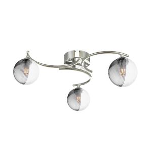Nakita 3 Light G9 Polished Chrome Flush Ceiling Fitting C/W 10cm Smoked & Clear Ribbed Glass Shades.