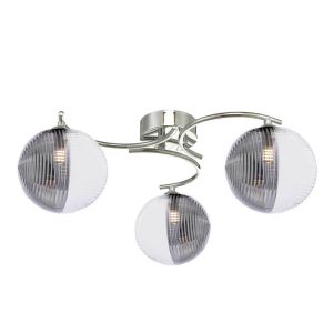 Nakita 3 Light G9 Polished Chrome Flush Ceiling Fitting C/W 15cm Smoked & Clear Ribbed Glass Shades.