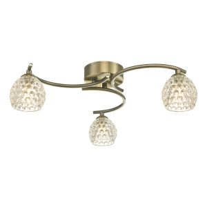 Nakita 3 Light G9 Antique Brass Flush Ceiling Fitting C/W Clear Dimpled open Style Glass Shades