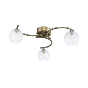 Nakita 3 Light G9 Antique Brass Flush Ceiling Fitting C/W Clear Glass Shade & Inner Wire Detail