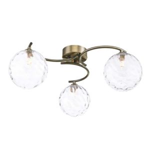Nakita 3 Light G9 Antique Brass Flush Ceiling Fitting C/W Clear Dimpled Glass Shades