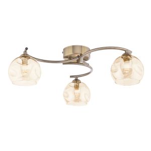 Nakita 3 Light G9 Antique Brass Flush Ceiling Fitting C/W Champagne Dimpled Glass Shades