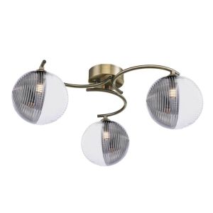 Nakita 3 Light G9 Antique Brass Flush Ceiling Fitting C/W 15cm Smoked & Clear Ribbed Glass Shades