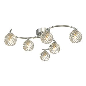 Nakita 6 Light G9 Polished Chrome Flush Ceiling Fitting C/W Clear Twisted Style Open Glass Shades
