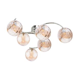 Nakita 6 Light G9 Polished Chrome Flush Ceiling Fitting C/W Champagne Dimpled Glass Shades