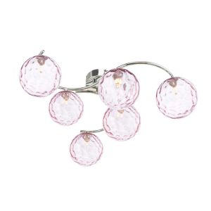 Nakita 6 Light G9 Polished Chrome Flush Ceiling Fitting C/W Pink Dimpled Glass Shades