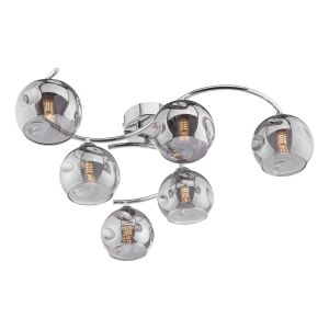 Nakita 6 Light G9 Polished Chrome Flush Ceiling Fitting C/W Smoked Dimpled Glass Shades