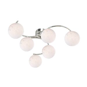 Nakita 6 Light G9 Polished Chrome Flush Ceiling Fitting C/W White Confetti Glass Shades.