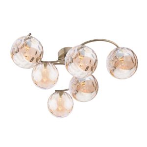 Nakita 6 Light G9 Antique Brass Flush Ceiling Fitting C/W Champagne Dimpled Glass Shades