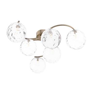 Nakita 6 Light G9 Antique Brass Flush Ceiling Fitting C/W Clear Dimpled Glass Shades