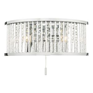 Nantes 2 Light G9 Polished Chrome Wall Light With Pull Cord With Faceted Acrylic Beads
