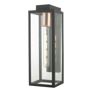 Ntakos 1 Light E27 Black Outdoor IP43 Wall Light With Tempered Clear Glass