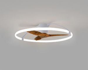 Nepal 75W LED Dimmable Ceiling Light With Built-In 35W DC Reversible Fan, Silver/Wood Finish c/w Remote, APP & Alexa/Google Voice Control, 7200lm