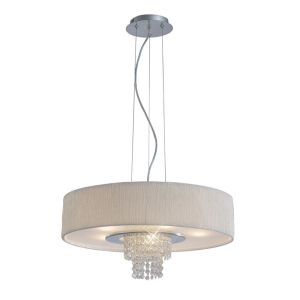 Nerissa Pendant With White Shade 6 Light E14 Polished Chrome/Crystal