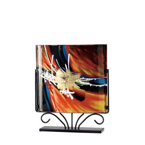 (DH) Nexus Glass Art Vase Square With Stand Black/Orange/Multi-Colour