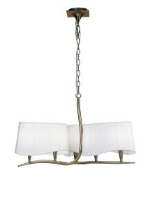 *# Ninette Pendant 3 Arm 6 Light E14, Antique Brass With Ivory White Shades