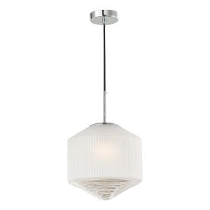 Nisha 1 Light E27 Polished Chrome Adjustable Pendant With Frosted & Clear Ribbed Glass Shade